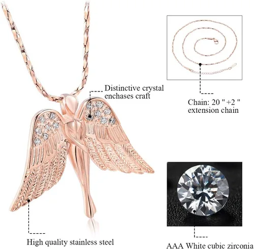 Vista 4 de Imrsanl Joyería de cremación con dije de ángel para mujer, colgante de ceniza, collar de urna para cenizas, alas de recuerdo, joyería para mujeres