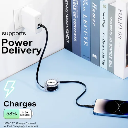 Vista 2 de Miger Cable USB C a Lightning [2 unidades de 4 pies] Cargador retráctil para iPhone de carga rápida tipo C a Lightning Cable de carga MFi