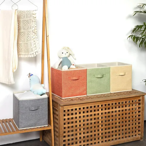 Vista 2 de Organizador de Cubos de Almacenamiento Contenedor 10.5" x 10.5" x 11" Cajas Grandes Canasta de Tela con Asas para Organizar Estantes Armario Ropa