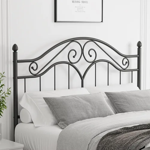 Vista 2 de Elephance - Cabecero para estructura de cama de tamaño completo, cabecero de plataforma vintage solo de metal, altura ajustable, resistente y Negro