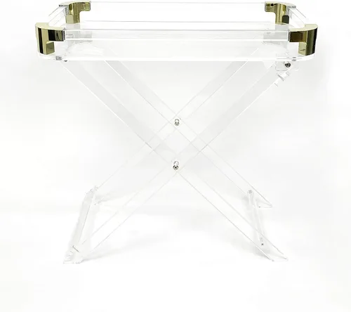 Vista 4 de Designstyles Mesa plegable de acrílico - Escritorio moderno y elegante - Mesa de servicio de cocina y bar - Elegante diseño transparente con bordes