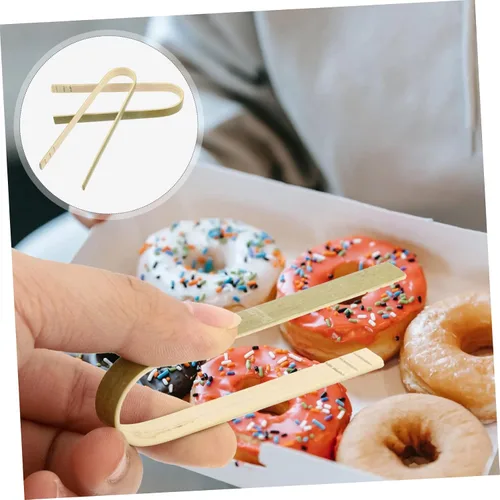 Vista 4 de DOITOOL Pinzas para pan de cocina, pinzas de bambú para alimentos, función anti-escaldaduras, para utensilios de cocina, 10 uds