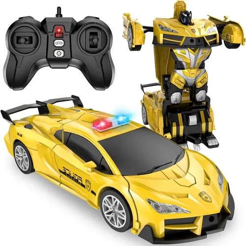 Vista 8 de LNNKINE Coche de control remoto, robot transformador de autos a control remoto, auto de policía transformable de 2.4Ghz con luz LED, deformación