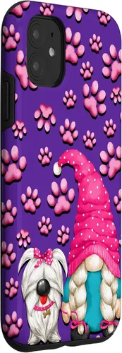 Vista 3 de iPhone 11 - Cosas de gnomo púrpura para mujer, patrón de pata rosa para perro, mamá