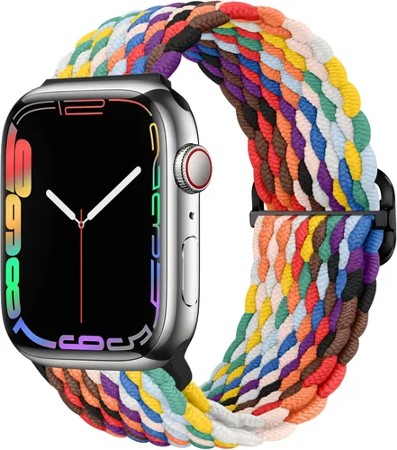 Vista 33 de Qimela - Correa elástica Solo Loop compatible con Apple Watch de 49 mm, 46 mm, 45 mm, 44 mm, 42 mm, 41 mm, 40 mm y 38 mm, correa trenzada Verde