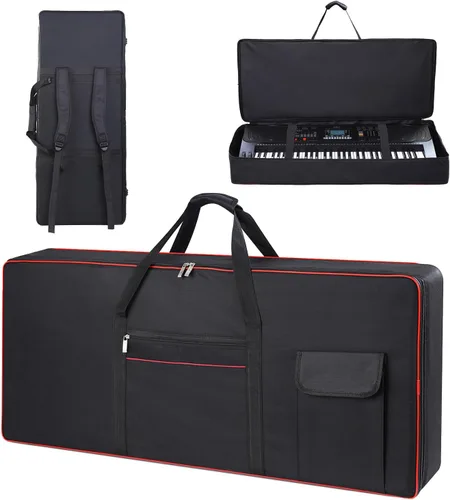 Vista 9 de Funda para teclado de 88 teclas, funda para piano con 2 bolsillos, funda para conciertos de teclado, 600D duradero, tela Oxford acolchada