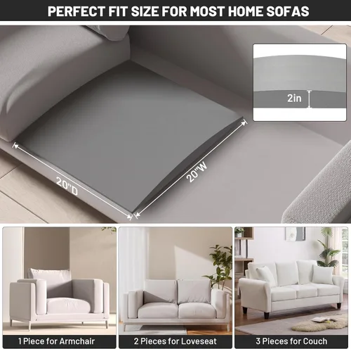 Vista 2 de Soporte de cojín de sofá para asiento caído, 20 x 20 pulgadas, tablero de soporte de cojín de espuma curvada de alta densidad, soporte de sofá