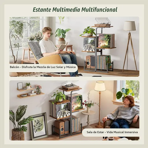 Vista 3 de Bikoney - Soporte para tocadiscos inspirado en jardineras con gran almacenamiento de vinilo, mesa de tocadiscos vintage con estante para LP