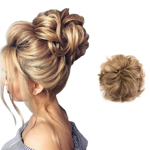 Vista 15 de Extensiones de cabello desordenado, coleta, peinado recogido, Moño, Mezcla de blanqueador negro y café.