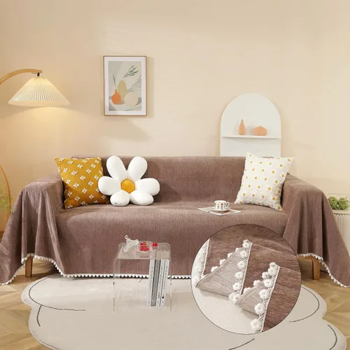 Vista 15 de HANDONTIME Fundas de Sofá Sillón Funda de Sofá Boho para Perros Caqui Funda de Sofá con Borlas Silla Reclinable Funda de Futón Lavable 1 Cojín Sofá