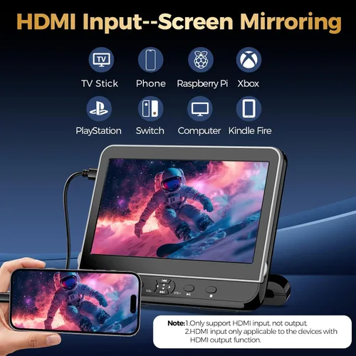Vista 5 de Reproductor de DVD portátil de 10.51 pulgadas para coche con entrada HDMI