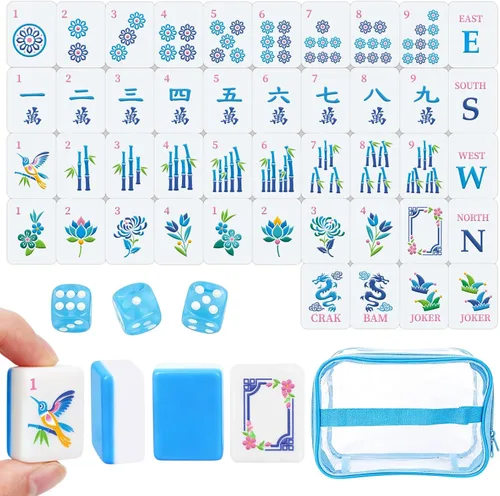 Vista 12 de Juego de 162 azulejos blancos americanos Mahjong y bolsa de almacenamiento
