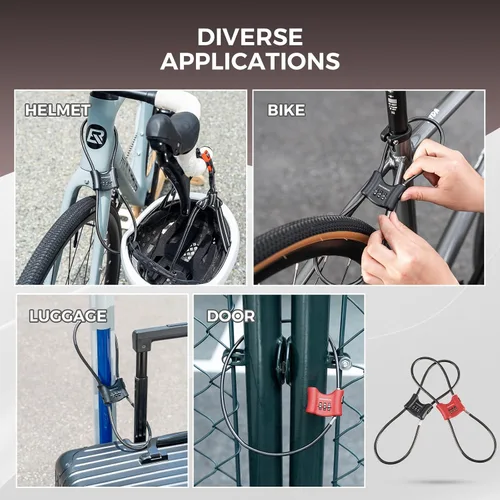Vista 6 de ROCKBROS Candado de bicicleta (2.2 ft/2.2 pies), bloqueo de cable de combinación de 3 dígitos reiniciable, para motocicleta, bicicleta de carretera