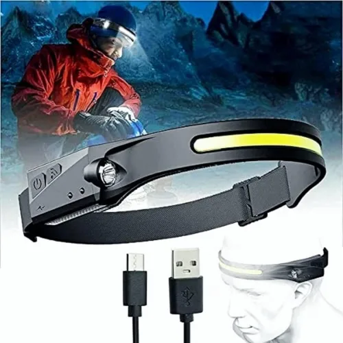 Vista 2 de Fay Bless USB tipo C recargable LED sensor faro con ángulo ajustable (HeadlampBand-JP-Negro 2PCS)