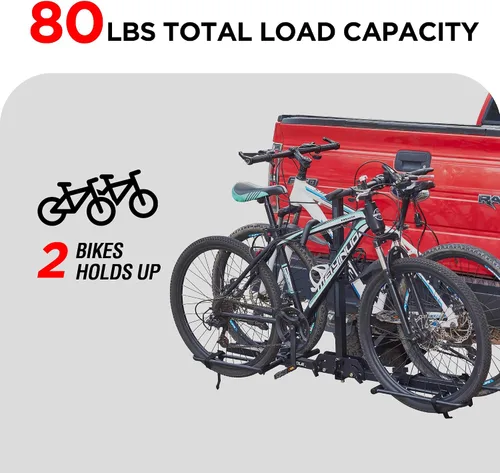 Vista 2 de Rockland - Portabicicletas para 2 bicicletas de neumáticos anchos 2.5", apto para vehículos con enganche receptor 1.25 y 2", soporta 80 libras