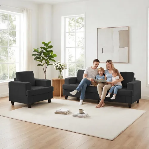 Vista 12 de ijuicy Juego de sofá seccional de chenilla de 6 asientos para juego de muebles de sala de estar, juego de sofá moderno de 3 piezas, sofá de 3