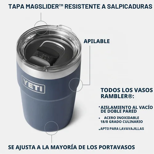 Vista 2 de YETI Rambler - Vaso apilable de 16 onzas, aislado al vacío, de acero inoxidable con tapa MagSlider Apilable
