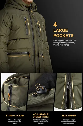 Vista 5 de Orolay Chaqueta gruesa de invierno con capucha para hombre con 6 bolsillos