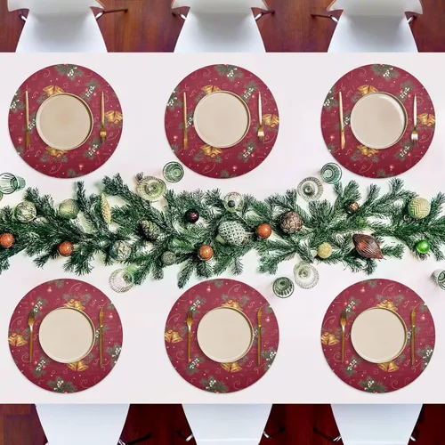 Vista 7 de Christmas Pine Red Dining Room Table Placemats, Heat Resistant Non Slip Placemats Round for Kitchen one sizex1