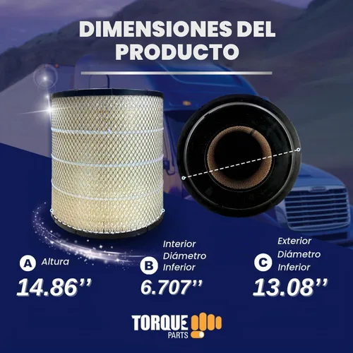 Vista 5 de Filtro de aire de motor TORQUE compatible con modelos seleccionados de Freightliner 1 Paquete