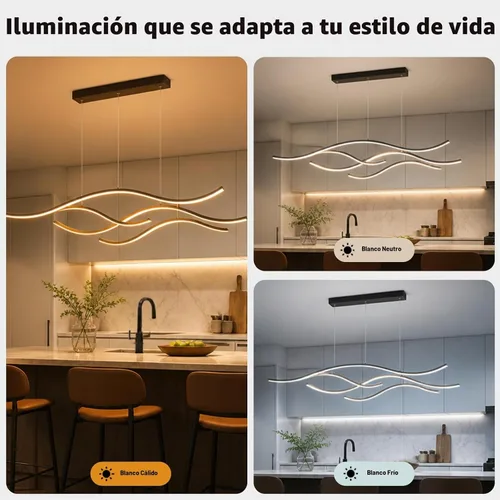 Vista 4 de LightInTheBox Moderna lámpara LED de onda lineal – Lámpara colgante de rama regulable para cocina, sala de estar, comedor (negro)
