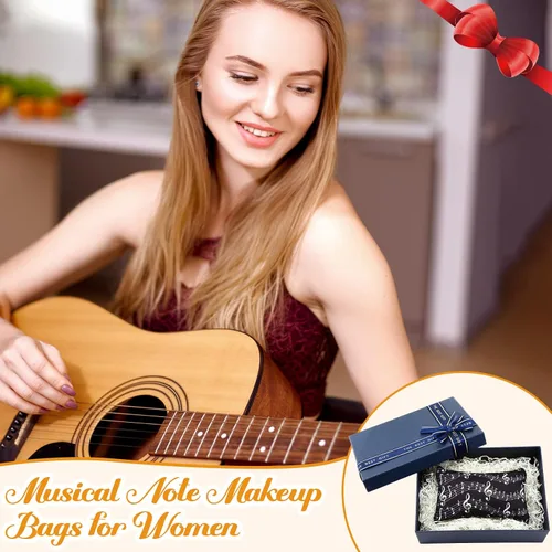 Vista 2 de Sweetude Paquete de 10 bolsas de maquillaje para profesores de música, bolsa de cosméticos para notas musicales, regalo de agradecimiento