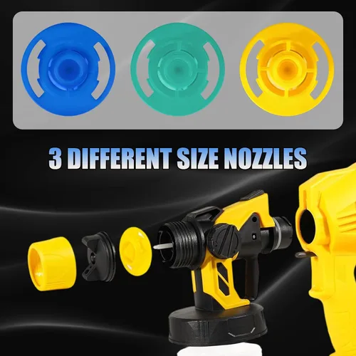 Vista 4 de Pulverizador de pintura inalámbrico para batería Dewalt de 20 V MAX, pistola de pintura de alto flujo de 33.8 fl oz con 3 boquillas de cobre y 3
