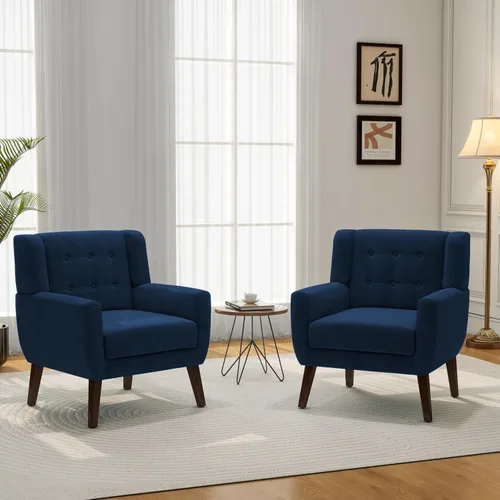 Vista 29 de Accent Chair Set of 1, Comfy Reading Armchair, Beige Linen Blend, Tufted Button Backrest, Solid Wood Frame, Upholstered Club Single Sofa Chairs