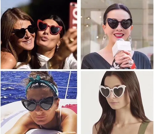 Vista 5 de Piliwl Gafas de sol para mujer, gafas de sol de moda en forma de corazón para mujer, marco grueso, gafas de sol UV400