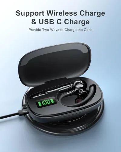 Vista 2 de Auriculares inalámbricos con Bluetooth, auriculares de botón con cancelación de ruido, micrófono manos libres, tiempo de espera de 160H, auriculares