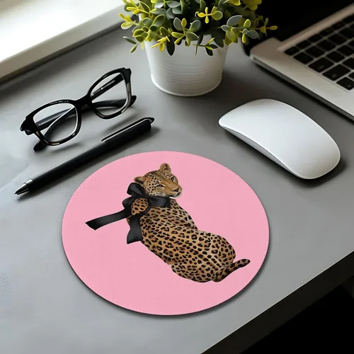 Vista 6 de Alfombrilla de mouse de leopardo rosa, alfombrilla de mouse retro de guepardo para escritorio, hogar, oficina, dormitorio, computadora, laptop