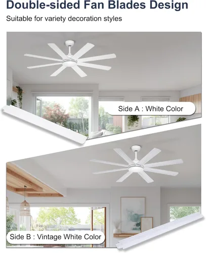Vista 2 de Ventiladores de Techo de 60 Pulgadas Sin Luces - Ventilador de Techo Blanco de 8 Aspas Control Remoto/APP, Ventilador de Techo Reversible