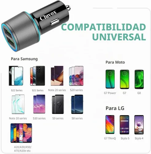 Vista 4 de Cargador rápido USB C para automóvil, compatible con Samsung Galaxy S25 Plus/Ultra/S24/S23/S22/S21/Note 20/10/9/8/S20/S10+/S10e/S9/S8/A50/A70, carga