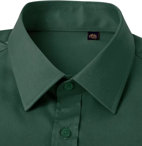 Vista 3 de J.VER Camisas de vestir con puños franceses para hombre, ajuste regular Verde militar