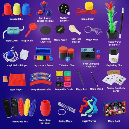 Vista 3 de Skirfy Kit de iniciación mágica: más de 100 trucos para niños de 6 a 10 años, incluye trucos de magia de dados, varita mágica