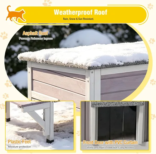 Vista 7 de Heated Cat House for Outside,Weatherproof Insulated Feral Shelter Solid wood structure with 6-sided insulated liner & certified heating pad. Keeps
