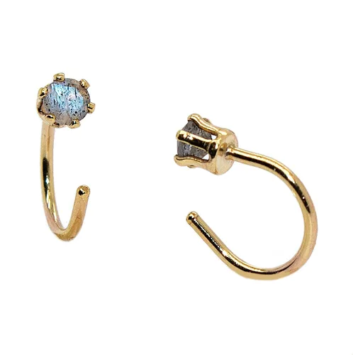 Vista 15 de Half Huggie Birthstone Gold Hoop Earrings for Women Tiny Cartilage Stud Piercing Earring Hypoallergenic Earring Screw Back Dainty Hug