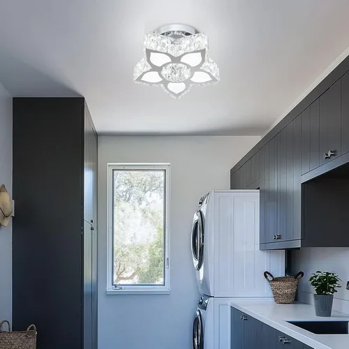Vista 3 de FRIXCHUR Lámpara de Techo Moderna de Cristal Mini Lámpara de Araña LED Pequeña Lámpara de Araña de Flores para Sala de Estar Dormitorio Comedor