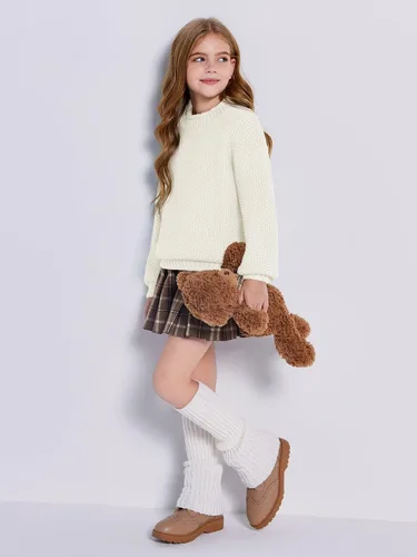 Vista 4 de Imily Bela Suéteres de cuello alto para niñas, ropa de punto de manga murciélago, suéter grueso