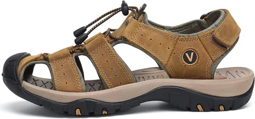 Vista 3 de FLARUT - Sandalias deportivas para hombre, sandalias para senderismo y exteriores, diseño informal de cuero con punta cerrada, sandalias atléticas