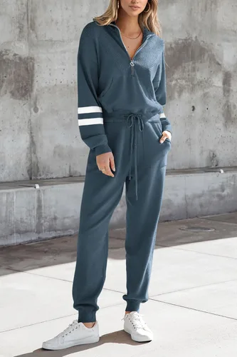 Vista 168 de PRETTYGARDEN Conjunto de suéter de 2 piezas para mujer, sudadera con cremallera, pantalones deportivos, ropa casual