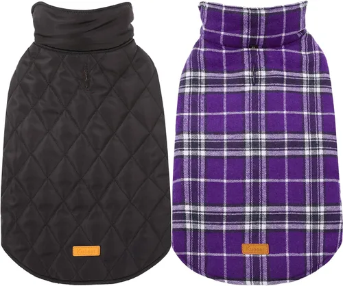 Vista 17 de Kuoser - Abrigo impermeable de invierno para perro, chaqueta reversible estilo británico, ropa para perro a cuadros, abrigo de nieve acogedor