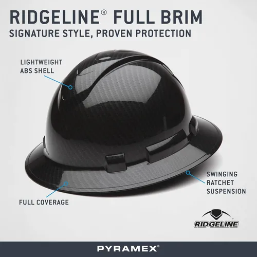 Vista 5 de Pyramex Ridgeline - Casco duro de ala completa con trinquete de 4 puntos, patrón de grafito negro brillante