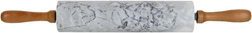 Vista 4 de Home Basics Rodillo de piedra de mármol blanco con asas de madera de fácil agarre y soporte de exhibición de cuna de madera, pesado y sólido