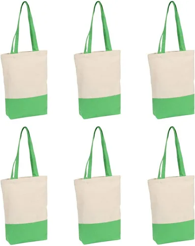 Vista 10 de Azuca Bolsa de lona de algodón resistente de 12 onzas con refuerzo inferior, bolsa de compras para la playa, 17 x 14 x 4 pulgadas, paquete de 6