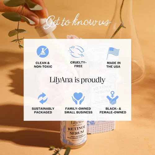 Vista 7 de LilyAna Naturals Suero de retinol, fabricado en Estados Unidos, suero facial antienvejecimiento con ácido hialurónico y vitamina E, reduce