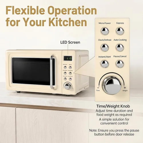Vista 6 de Moccha Retro - Horno microondas para encimera, pantalla LED, 0.7 pies Crema