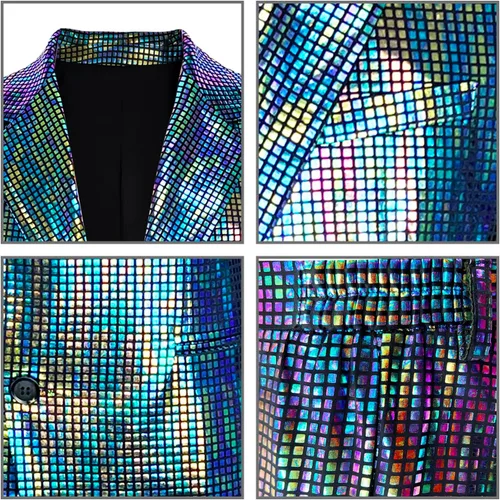 Vista 4 de Conjunto de 2 piezas con chaqueta de lentejuelas metálicas, conjunto de 2 piezas, para baile de graduación, boda, fiesta, banquete, chaqueta