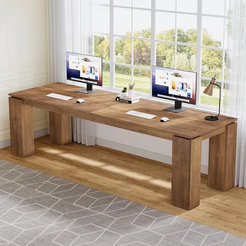 Vista 3 de Tribesigns Escritorio de madera para dos personas de 86 pulgadas, moderno escritorio doble para computadora, mesa de estación de trabajo extra larga