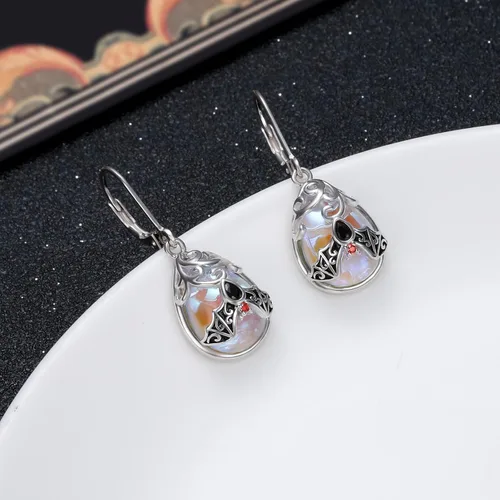 Vista 64 de Aretes colgantes de filigrana de plata de ley 925, margarita, loto, flor de rosa, piedra lunar, lágrima para mujer, nudo celta infinito, margarita